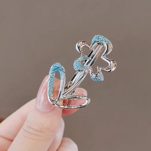 Blue Silver Flower Alloy Barrettes Simple Girl Five-Pointed Star Metal Duckbill Clip Bang Clip Side Clip Hair Accessories New