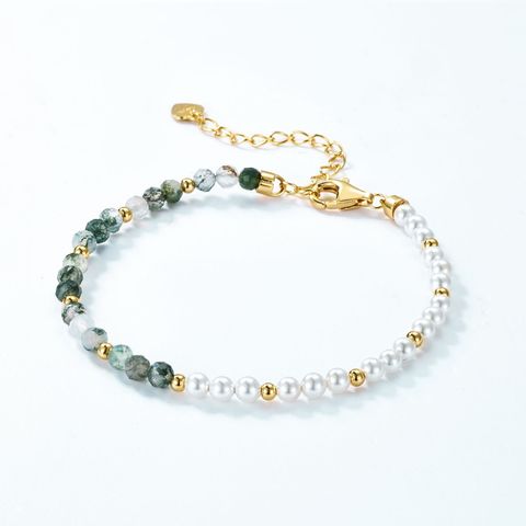 Casual Simple Style Geometric Sterling Silver Green Moss Stone Shell Wholesale Bracelets