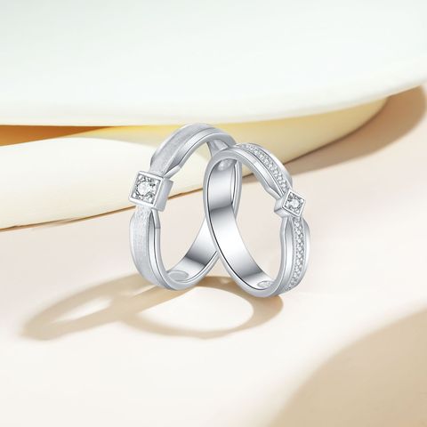 Sterling Silver IG Style Simple Style Polishing Inlay Geometric Zircon Rings