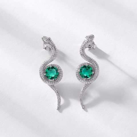 Sterling Silver Simple Style Classic Style Inlay Snake Lab-grown Gemstone Ear Studs