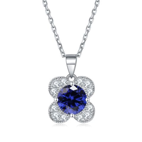 Sterling Silver Simple Style Classic Style Inlay Solid Color High Carbon Diamond Pendant Necklace