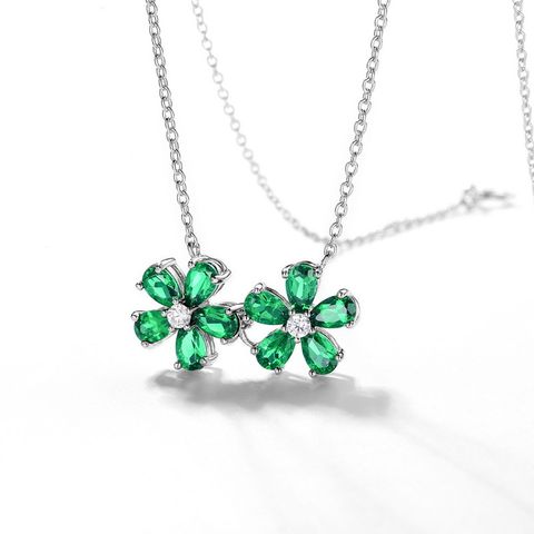 Sterling Silver Simple Style Classic Style Inlay Flower Lab-grown Gemstone High Carbon Diamond Pendant Necklace