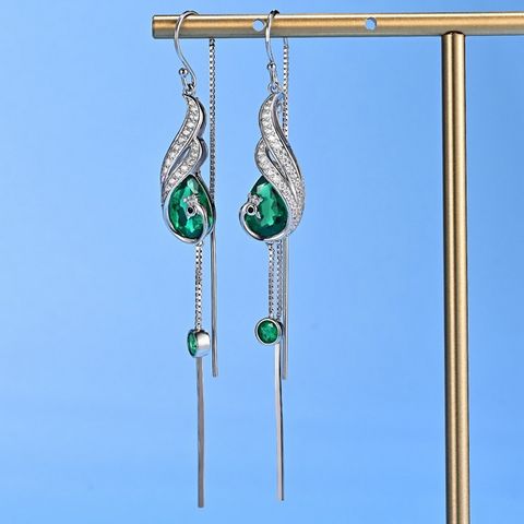 Sterling Silver White Gold Plated IG Style Inlay Water Droplets Lab-grown Gemstone Drop Earrings