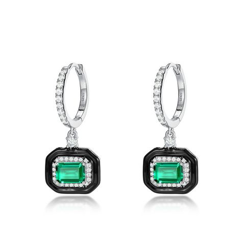 Sterling Silver Simple Style Classic Style Inlay Square Lab-grown Gemstone Drop Earrings