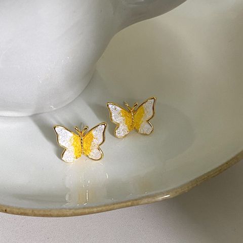 1 Pair Cute Marine Style Beach Butterfly Plating Copper Crystal 16K Gold Plated Ear Studs