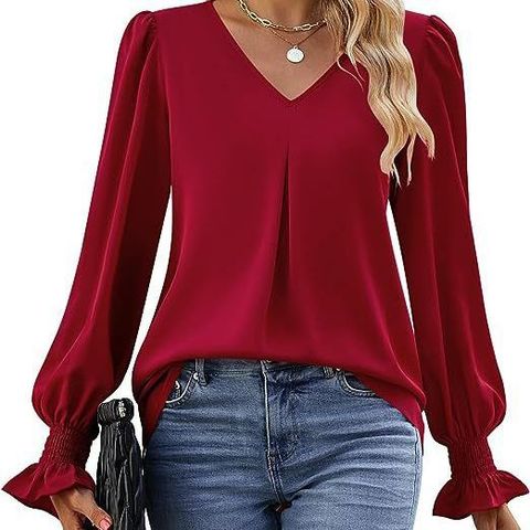 Women's Chiffon Shirt Long Sleeve Blouses Pleated Casual Solid Color
