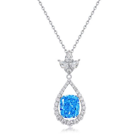 1 Piece 17.8*40mm Sterling Silver Zircon High Carbon Diamond White Gold Plated Water Droplets Pendant