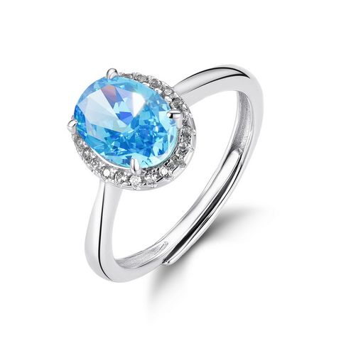 Sterling Silver White Gold Plated IG Style Simple Style Plating Inlay Oval Zircon High Carbon Diamond Open Rings