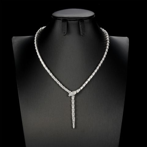 Sterling Silver White Gold Plated IG Style Simple Style Shiny Inlay Snake Zircon Necklace