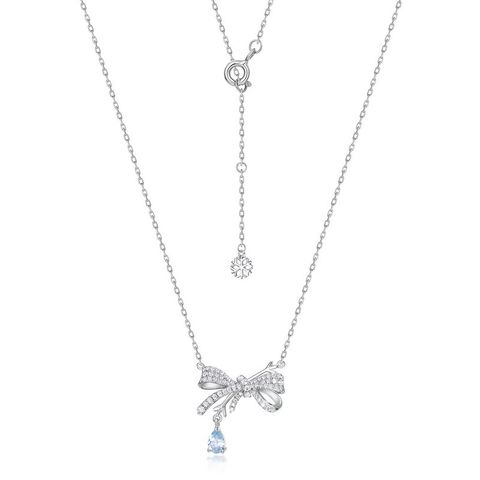 Sterling Silver Lady Plating Bow Knot Diamond Pendant Necklace