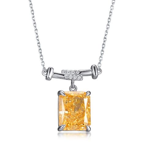 Sterling Silver Simple Style Diamond Geometric High Carbon Diamond Pendant Necklace