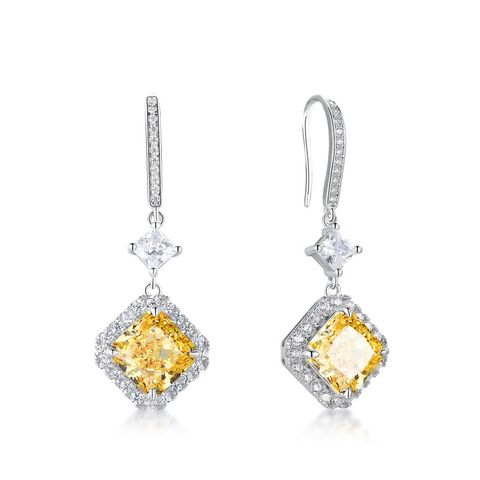 1 Pair Lady Geometric Inlay Sterling Silver High Carbon Diamond Drop Earrings