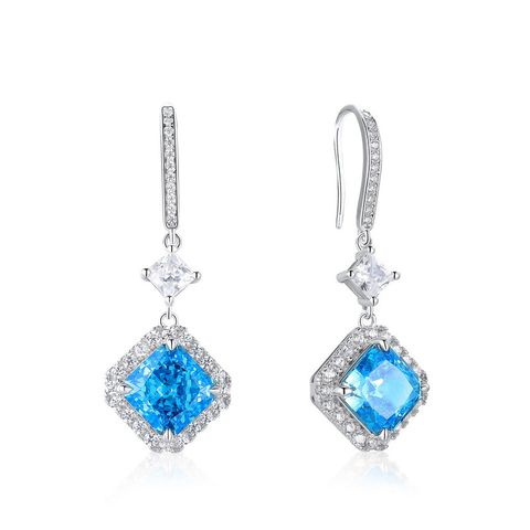 1 Pair Lady Geometric Inlay Sterling Silver High Carbon Diamond Drop Earrings