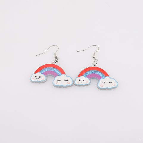 1 Pair Cute Sweet Simple Style Rainbow Emoji Face Arylic Alloy Drop Earrings