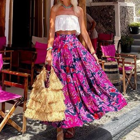 Summer Bohemian Flower Spandex Polyester Maxi Long Dress Skirts