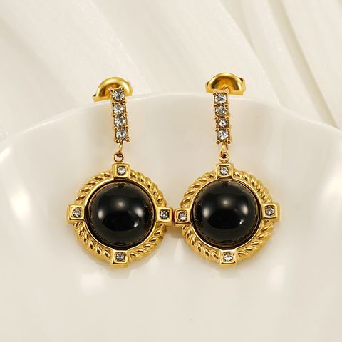 1 Piece Cute Queen Bridal Round Plating Inlay 304 Stainless Steel Rhinestones 18K Gold Plated Drop Earrings