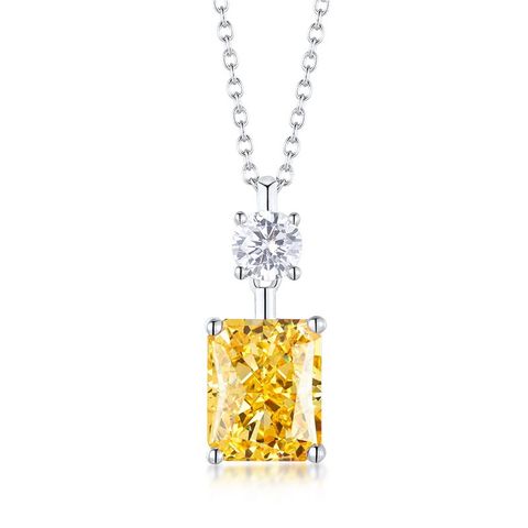 Sterling Silver Simple Style Diamond Geometric High Carbon Diamond Pendant Necklace