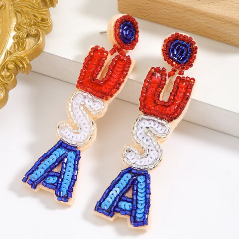 1 Pair IG Style Modern Style Letter Star Beaded Sequins Inlay Beaded Plastic Cloth Rhinestones Drop Earrings