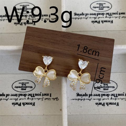 1 Piece Cute Beach Bow Knot Inlay Copper Opal Zircon 18K Gold Plated Drop Earrings