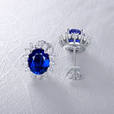 Sterling Silver Elegant Luxurious Floral Lab-grown Gemstone Earrings