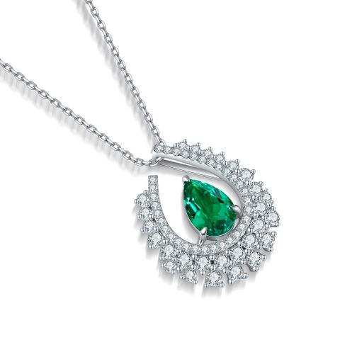 Lab-grown Gemstone Sterling Silver Luxurious Wedding Bridal Geometric Lab-grown Gemstone Necklace