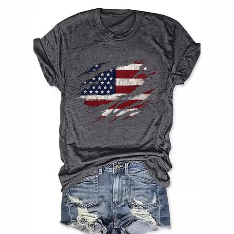 Women's T-shirt Short Sleeve T-Shirts Printing Streetwear American Flag