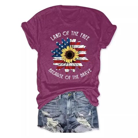 Women's T-shirt Short Sleeve T-Shirts Printing Streetwear American Flag Daisy