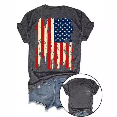 Women's T-shirt Short Sleeve T-Shirts Printing Streetwear American Flag