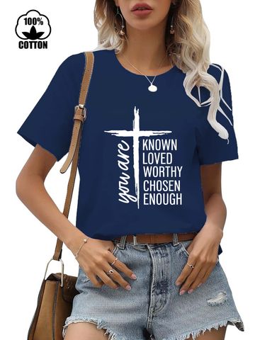 Women's T-shirt Short Sleeve T-Shirts Printing Streetwear Cross Letter