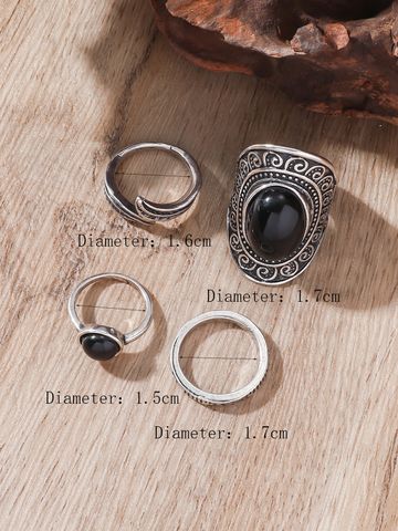 Simple Style Classic Style Round Alloy Plating Hollow Out Inlay Turquoise Silver Plated Women's Rings