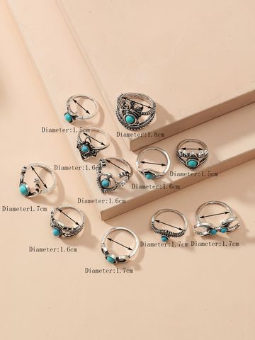 Retro Round Alloy Plating Inlay Turquoise Silver Plated Women's Rings