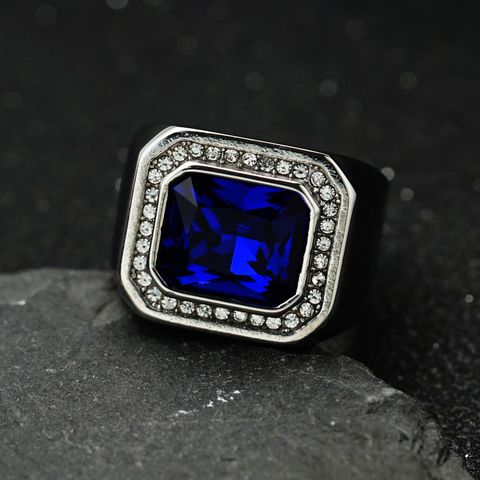 Hip-Hop Retro Square Titanium Steel Inlay Zircon Men's Rings