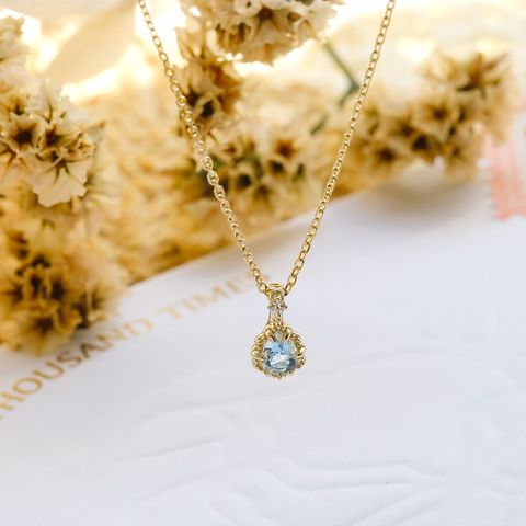 Sterling Silver Simple Style Classic Style Inlay Water Droplets Aquamarine Pendant Necklace
