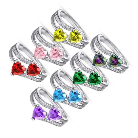 Sterling Silver Simple Style Classic Style Inlay Heart Shape Zircon Rings