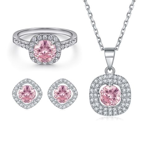 Simple Style Classic Style Square Sterling Silver Inlay Zircon Women's Jewelry Set