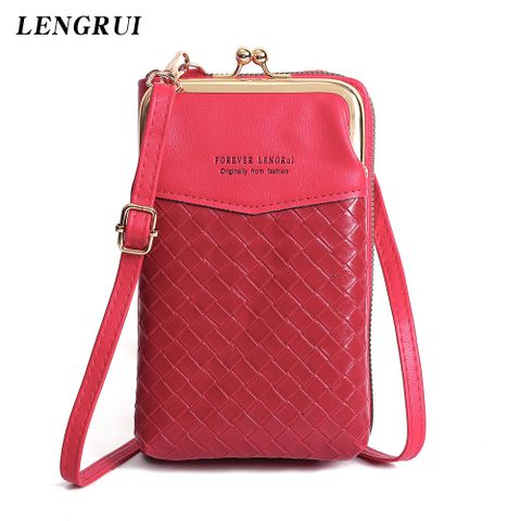 Yellow Red Blue Pu Leather Solid Color Lingge Clutches
