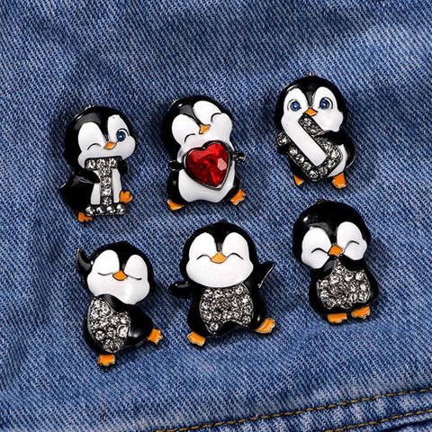 Cartoon Style Cute Penguin Animal Alloy Stoving Varnish Plating Inlay Rhinestones Zircon Unisex Corsage Brooches Collar Pin