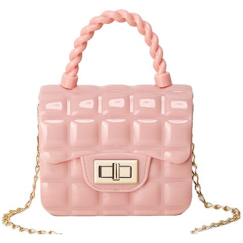 Women's Small PVC Solid Color Lingge Streetwear Lock Clasp Jelly Bag