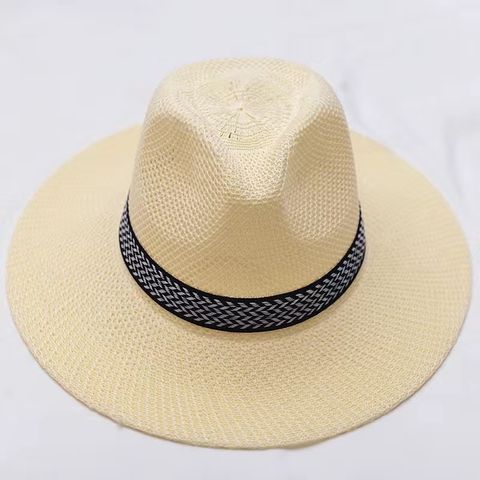 Men's Simple Style Color Block Flat Eaves Straw Hat