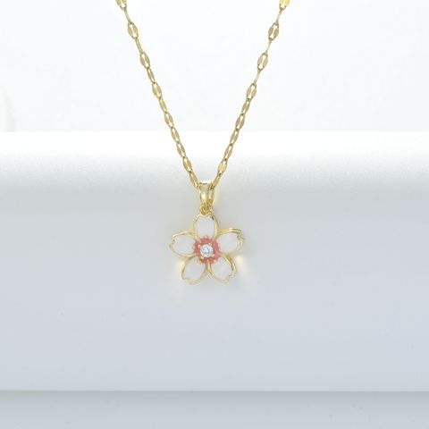 Wholesale Jewelry Simple Style Flower Titanium Steel Plating Pendant Necklace