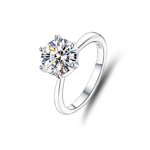 Sterling Silver Basic Plating Inlay Round Moissanite Rings