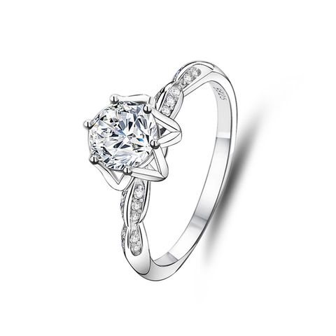 Classic Style Flower Sterling Silver Inlay Moissanite Rings