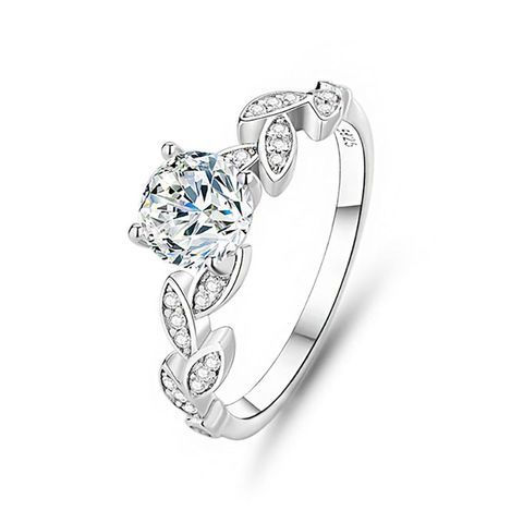 Simple Style Leaf Sterling Silver Inlay Moissanite Zircon Rings