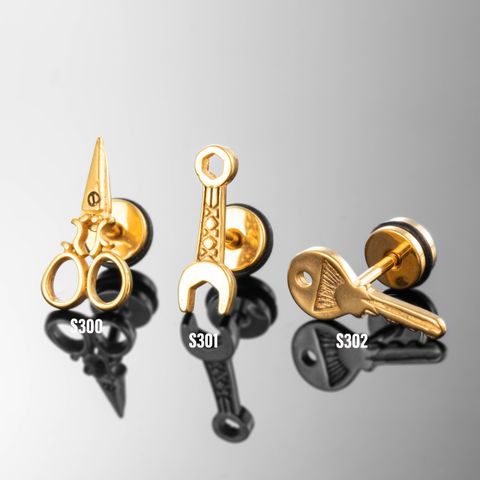 1 Piece Hip-Hop Rock Cool Style Scissors Wrench Key 316 Stainless Steel  Ear Studs