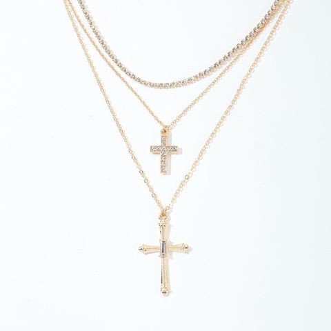 Exaggerated Modern Style Classic Style Cross Alloy Wholesale Three Layer Necklace Pendant Necklace