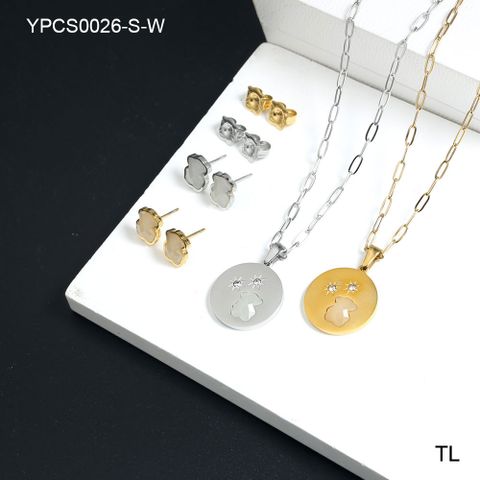 Elegant Simple Style Heart Shape Key Stainless Steel Enamel Plating Inlay Rhinestones 18k Gold Plated Earrings Necklace