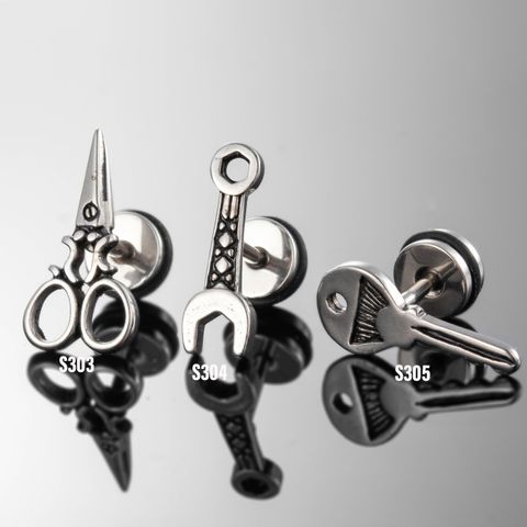 1 Piece Hip-Hop Rock Cool Style Scissors Wrench Key 316 Stainless Steel  Ear Studs