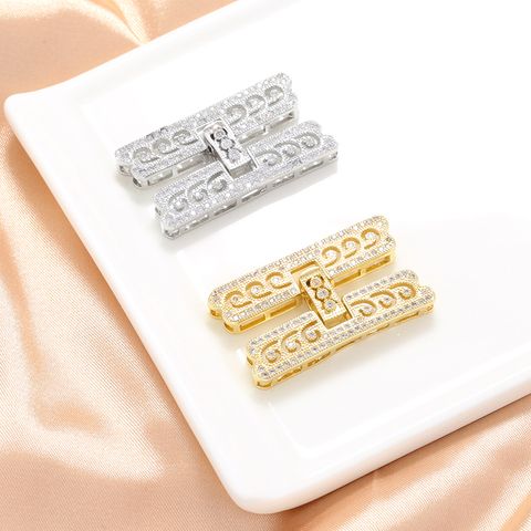 1 Piece 18*33mm Hole 1~1.9mm Copper Zircon 18K Gold Plated H-Shaped Spacer Bars Jewelry Buckle