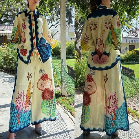Holiday Beach Women's Vacation Plant Flower Linen Printing Pants Sets Pants Sets