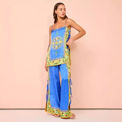 Holiday Women's Vintage Style Ethnic Style Color Block Flower Polyester Printing Pants Sets Pants Sets